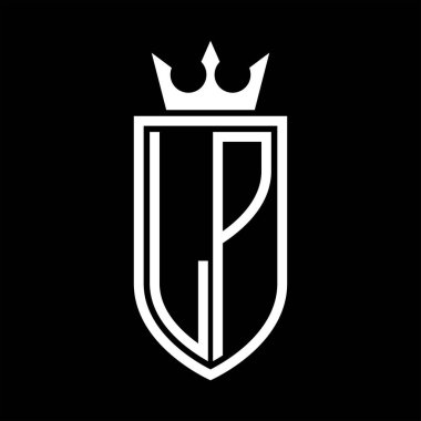 LP vektör logosu. Taçlı ve minimalist, zarif, ince çizgili baş harfler.