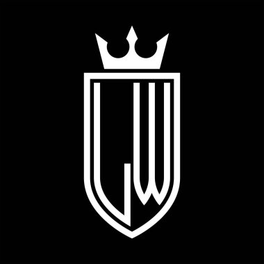 LW vektör logosu, taç ve minimalist, zarif, ince çizgili baş harflerin kalkanı.