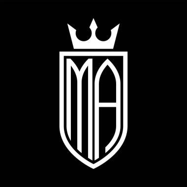 Taç ve minimalist, zarif ve ince hatlı baş harflerin simgesi MA Vektör logosu