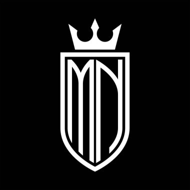 Taçlı, minimalist, zarif ve ince çizgili baş harflerin olduğu MN Vektör logosu.