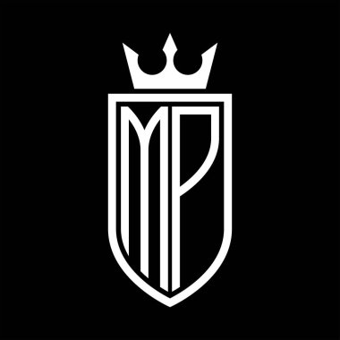 Taçlı, minimalist, zarif ve ince çizgili baş harfleri olan MP Vektör logosu.