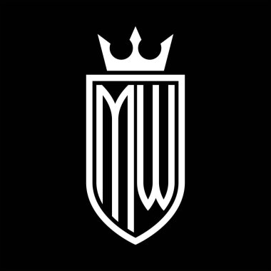 Taçlı ve minimalist, zarif, ince hatlı baş harflerin simgesi MW Vektör logosu