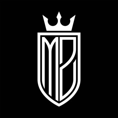 Taç ve minimalist, zarif ve ince çizgili baş harflerin olduğu MZ Vektör logosu