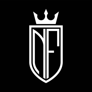Taç ve minimalist, zarif ve ince hatlı baş harflerin olduğu NF vektör logosu