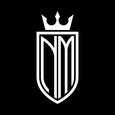 NM vektör logosu. Taçlı, minimalist, zarif ve ince çizgili baş harfler.