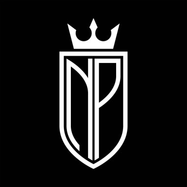 NP vektör logosu, taç ve minimalist, zarif, ince hatlı baş harflerin kalkanı.