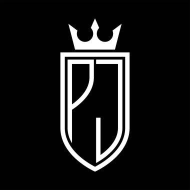 Taçlı ve minimalist, zarif, ince hatlı baş harflerin simgesi PJ Vektör logosu