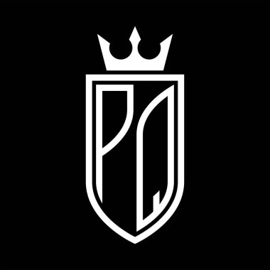 Taçlı ve minimalist, zarif, ince çizgili baş harflerin olduğu PQ Vektör logosu