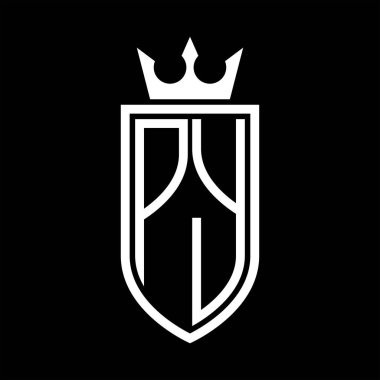 Taç ve minimalist, zarif ve ince çizgili baş harflerin olduğu PY vektör logosu
