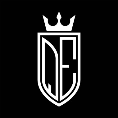 Taç ve minimalist, zarif ve ince çizgili baş harflerin olduğu QE Vektör logosu