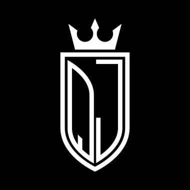 Taç ve minimalist, zarif ve ince hatlı baş harflerin simgesi QJ Vektör logosu