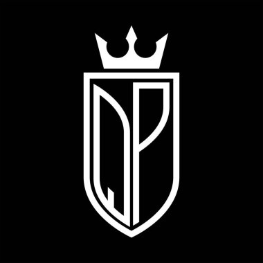 QP vektör logosu. Taç ve minimalist, zarif ve ince çizgili baş harfler.