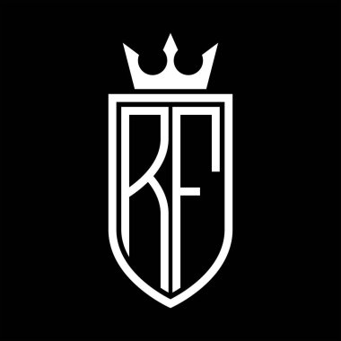 RF vektör logosu. Taçlı, minimalist, zarif ve ince çizgili baş harfler.