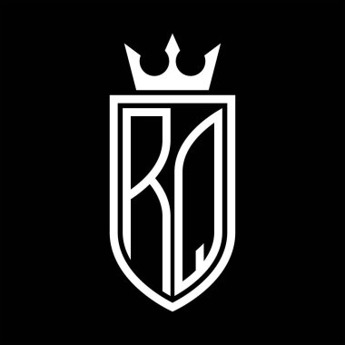 Taç ve minimalist, zarif ve ince hatlı baş harflerin olduğu RQ Vektör logosu