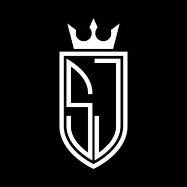 Taç ve minimalist, zarif ve ince hatlı baş harflerin simgesi SJ Vektör logosu