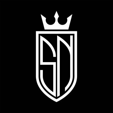 Taç ve minimalist, zarif ve ince hatlı baş harflerin simgesi SN Vektör logosu
