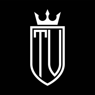 Taçlı, minimalist, zarif ve ince çizgili baş harflerin olduğu TV vektör logosu.