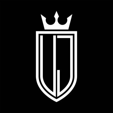 Taç ve minimalist, zarif ve ince çizgili baş harflerin olduğu UJ Vektör logosu