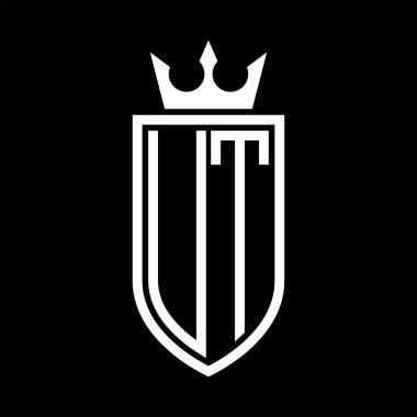 Taç ve minimalist, zarif ve ince çizgili baş harflerin olduğu UT vektör logosu