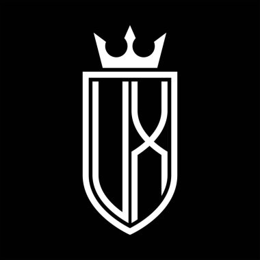 Taç ve minimalist, zarif ve ince çizgili baş harflerin olduğu UX Vektör logosu