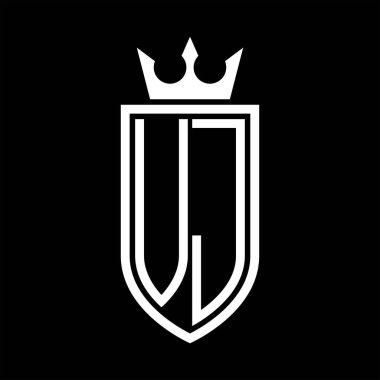 Taç ve minimalist, zarif ve ince hatlı baş harflerin simgesi VJ Vektör logosu