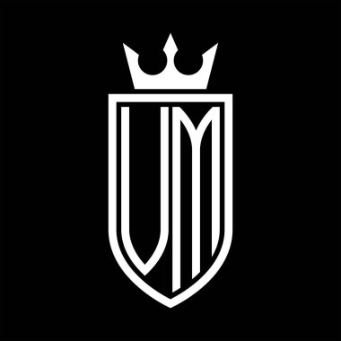 Taç ve minimalist, zarif ve ince hatlı baş harflerin olduğu VM vektör logosu
