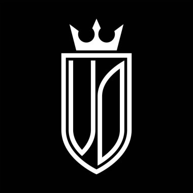 Taç ve minimalist, zarif ve ince çizgili baş harflerin olduğu VO vektör logosu