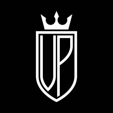 VP Vector logo of initials shield with crown and minimalist, elegant style, with thin outline clipart svg vector 
