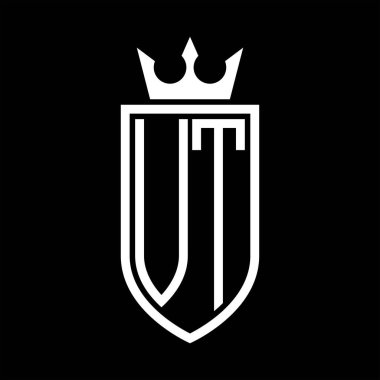 Taç ve minimalist, zarif ve ince çizgili baş harflerin olduğu VT vektör logosu