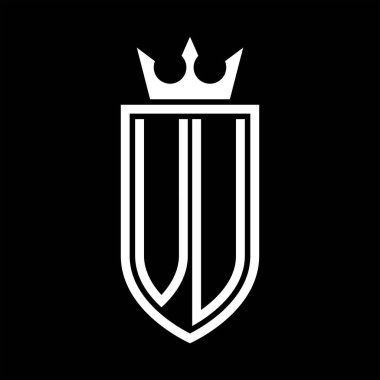 Taç ve minimalist, zarif ve ince çizgili baş harflerin olduğu VU vektör logosu