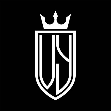 Taç ve minimalist, zarif ve ince çizgili baş harflerin olduğu VY vektör logosu