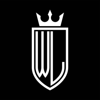 WL vektör logosu, taç ve minimalist, zarif, ince çizgili baş harfler.