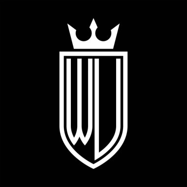 WU vektör logosu. Taç ve minimalist, zarif ve ince çizgili baş harfler.