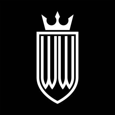 WW vektör logosu, taç ve minimalist, zarif, ince çizgili baş harflerin kalkanı.