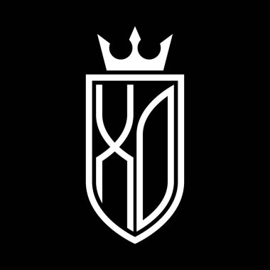 XO vektör logosu. Taç ve minimalist, zarif ve ince çizgili baş harfler.