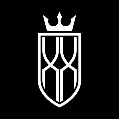 Taç ve minimalist, zarif ve ince çizgili baş harflerin olduğu XX Vektör logosu