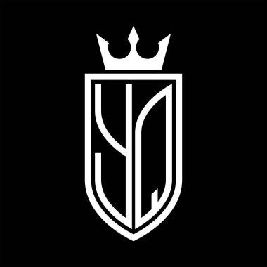 Taç ve minimalist, zarif ve ince hatlı baş harflerin simgesi YQ Vektör logosu