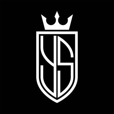 YS Vektör logosu. Taç ve minimalist, zarif ve ince çizgili baş harfler.