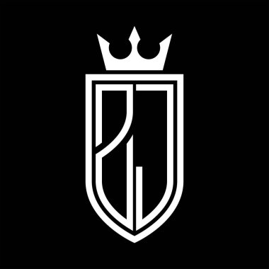 Taç ve minimalist, zarif ve ince hatlı baş harflerin simgesi ZJ Vektör logosu