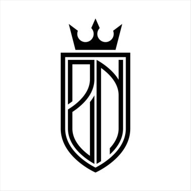 Taç ve minimalist, zarif ve ince hatlı baş harflerin simgesi ZN Vektör logosu