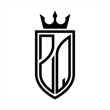 Taç ve minimalist, zarif ve ince çizgili baş harflerin olduğu ZQ Vektör logosu