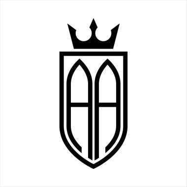 Taç ve minimalist, zarif ve ince hatlı baş harflerin olduğu AA vektör logosu