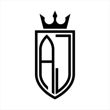 Taç ve minimalist, zarif ve ince hatlı baş harflerin simgesi AJ Vektör logosu