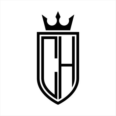 CH Vector logo of initials shield with crown and minimalist, elegant style, with thin outline clipart svg vector 