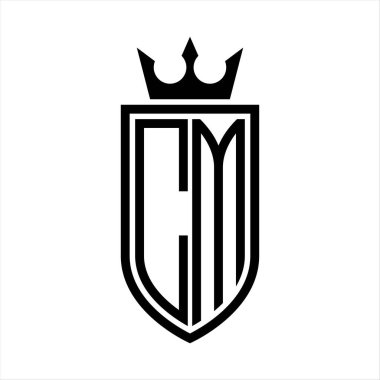 Taç ve minimalist, zarif ve ince hatlı baş harflerin olduğu CM vektör logosu