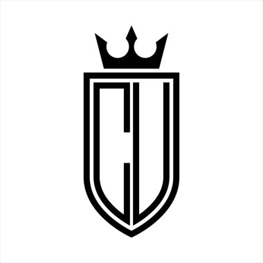 Taç ve minimalist, zarif ve ince hatlı baş harflerin oluşturduğu CU vektör logosu