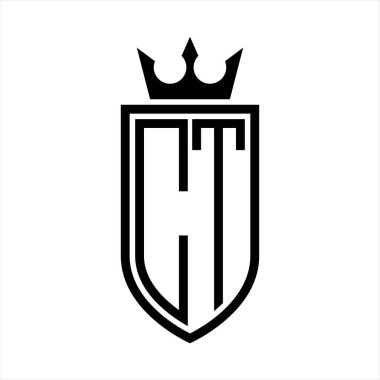 Taç ve minimalist, zarif ve ince çizgili baş harflerin olduğu CT vektör logosu.