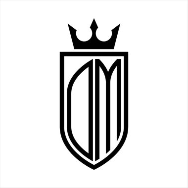 Taç ve minimalist, zarif ve ince hatlı baş harflerin olduğu DM vektör logosu