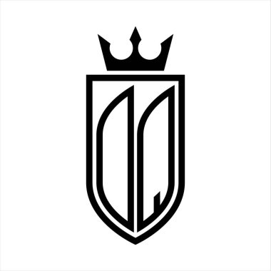 Taç ve minimalist, zarif ve ince hatlı baş harflerin olduğu DQ Vektör logosu