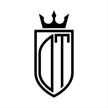 Taç ve minimalist, zarif ve ince hatlı baş harflerin olduğu DT vektör logosu